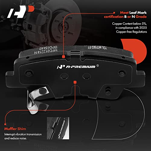 A-Premium Rear Ceramic Disc Brake Pads Set Compatible with Select Hyundai and Kia Models - Accent, Elantra, Elantra Coupe/GT, Sonata, for Veloster, Cadenza, Forte, Optima, Soul, Forte Koup, Forte5 - Image 2