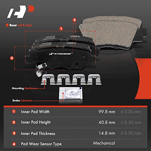 A-Premium Rear Ceramic Disc Brake Pads Set Compatible with Select Hyundai and Kia Models - Accent, Elantra, Elantra Coupe/GT, Sonata, for Veloster, Cadenza, Forte, Optima, Soul, Forte Koup, Forte5 - Image 5