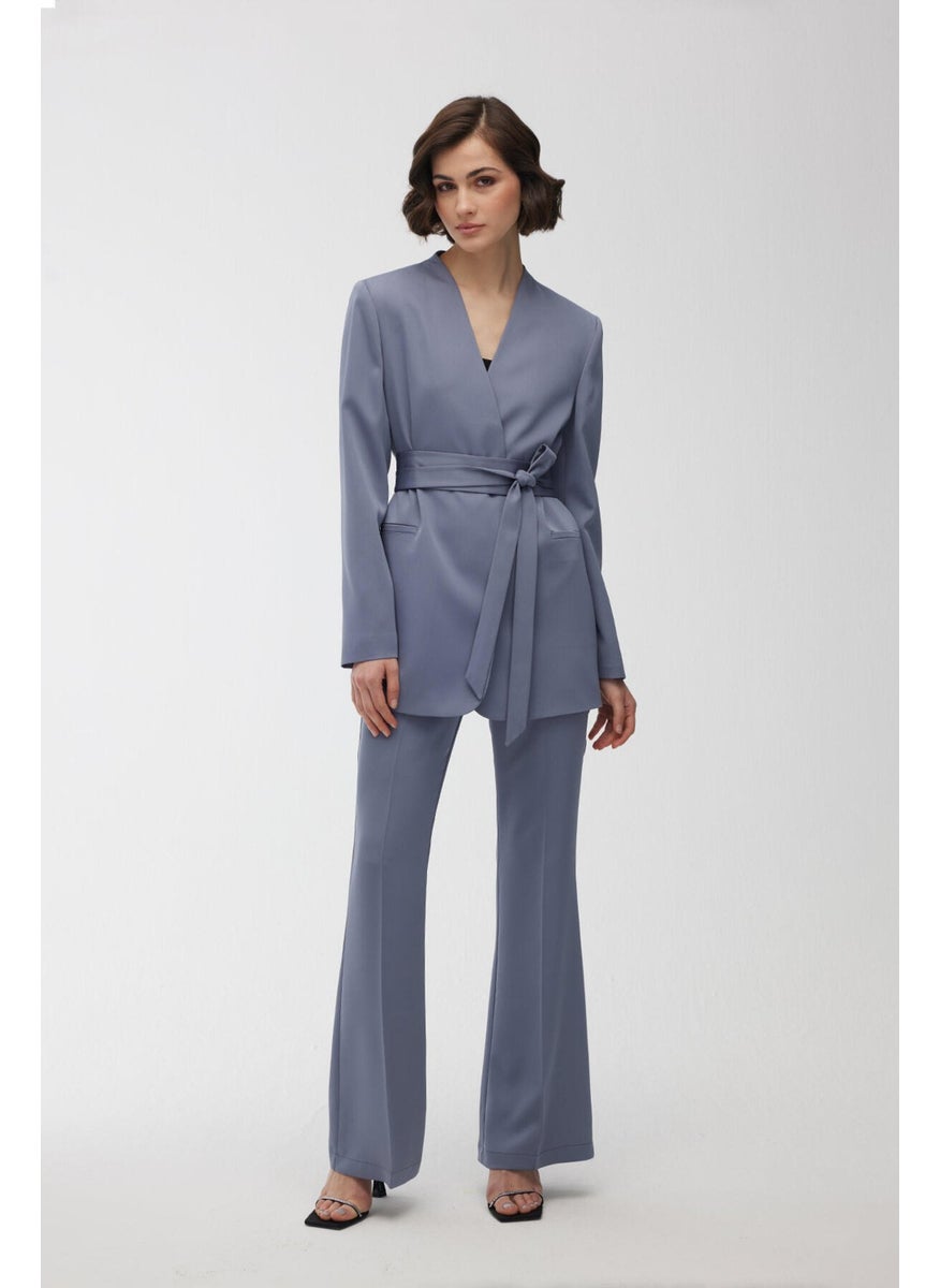 Manuka Satin Flare Leg Trousers Blue  - Image 1