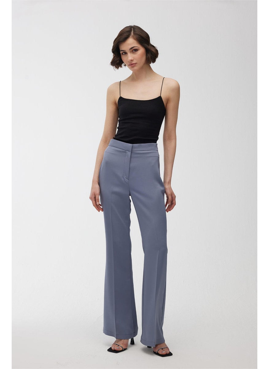 Manuka Satin Flare Leg Trousers Blue  - Image 5