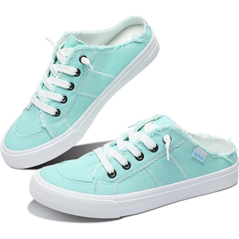 Obtaom Women Canvas Mules Memory Foam Clipper Fashion Sneakers Comfortable Slip-On Mule Backless Holiday Shoesï¼ˆLight Greenï¼ŒUS8ï¼‰ - Image 1