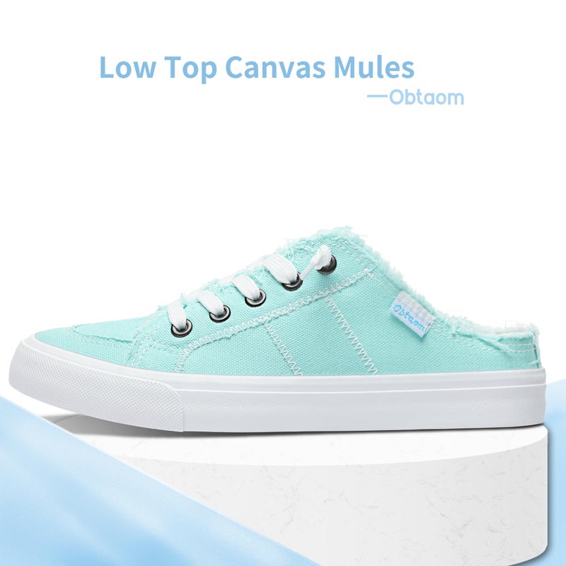 Obtaom Women Canvas Mules Memory Foam Clipper Fashion Sneakers Comfortable Slip-On Mule Backless Holiday Shoesï¼ˆLight Greenï¼ŒUS8ï¼‰ - Image 3