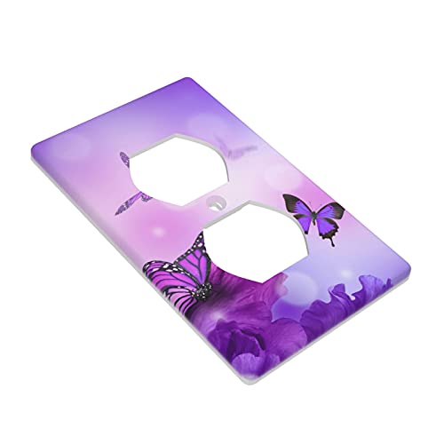 Fovanxixi Purple Flower Butterfly Duplex Wall Plates Covers, Electrical Outlet Covers, Standard Size 1 Gang 4.50" X 2.76", Light Switch Cover Electric Receptacle Plug Covers - Image 2