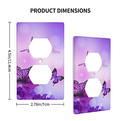 Fovanxixi Purple Flower Butterfly Duplex Wall Plates Covers, Electrical Outlet Covers, Standard Size 1 Gang 4.50" X 2.76", Light Switch Cover Electric Receptacle Plug Covers - Image 3