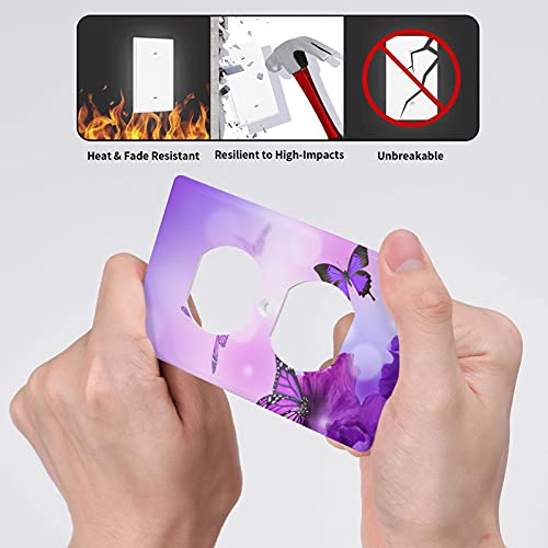 Fovanxixi Purple Flower Butterfly Duplex Wall Plates Covers, Electrical Outlet Covers, Standard Size 1 Gang 4.50" X 2.76", Light Switch Cover Electric Receptacle Plug Covers - Image 4