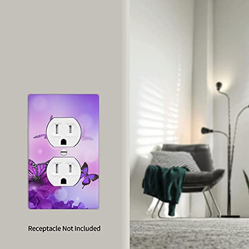 Fovanxixi Purple Flower Butterfly Duplex Wall Plates Covers, Electrical Outlet Covers, Standard Size 1 Gang 4.50" X 2.76", Light Switch Cover Electric Receptacle Plug Covers - Image 5