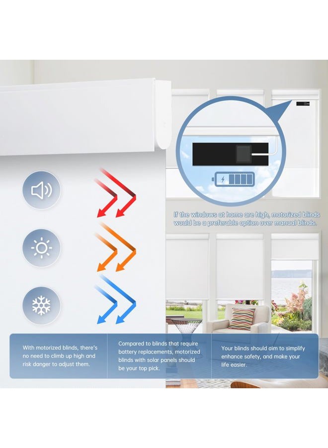 DENFOON Motorized Blinds With Remote Control, Custom Blackout Smart [With Cover], Electric With Complimentary Solar Panel, Cordless Automatic Roller Shades for Windows (White 23"W x 72"H) - Image 4