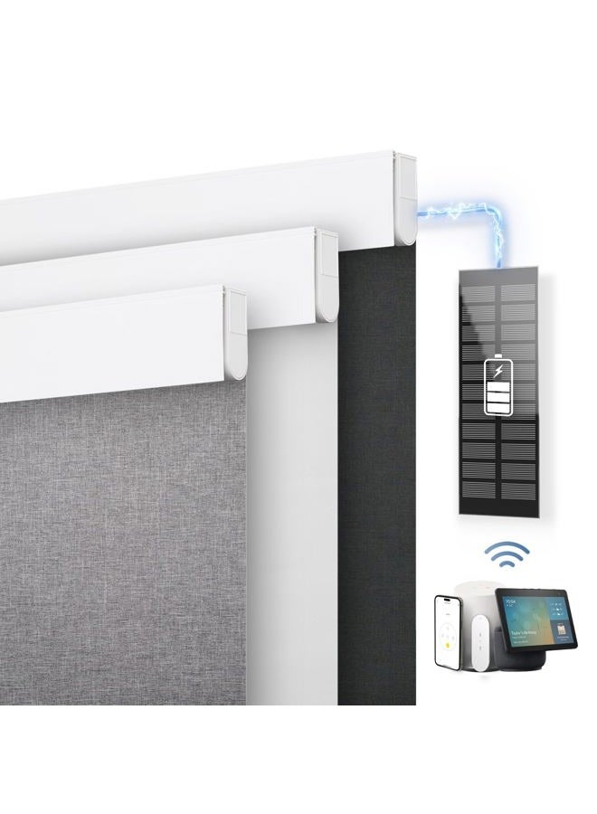 DENFOON Motorized Blinds With Remote Control, Custom Blackout Smart [With Cover], Electric With Complimentary Solar Panel, Cordless Automatic Roller Shades for Windows (White 23"W x 72"H) - Image 1