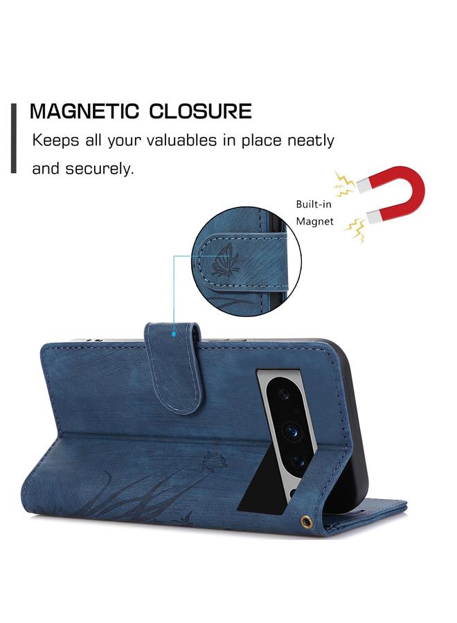 زبون جراب لهاتف Google Pixel 7 مصنوع من الجلد المنقوش بنقشة فراشة الأوركيد - Image 5