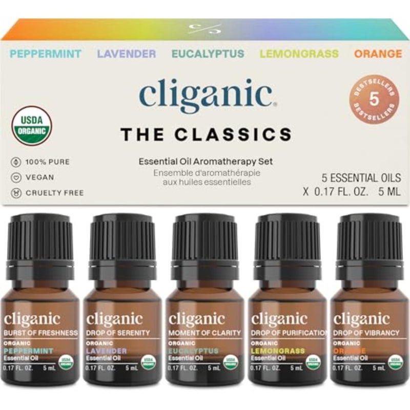 USDA Organic Aromatherapy Essential Oils Set Top 5,100% Pure Natural - Peppermint, Lavender, Eucalyptus, Lemongrass and Orange - Image 1