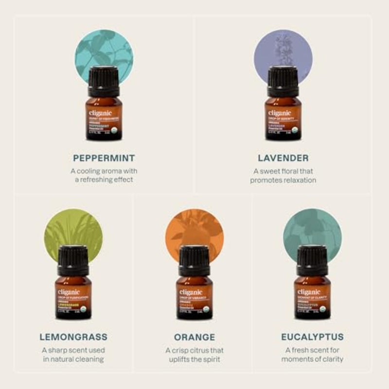 USDA Organic Aromatherapy Essential Oils Set Top 5,100% Pure Natural - Peppermint, Lavender, Eucalyptus, Lemongrass and Orange - Image 3