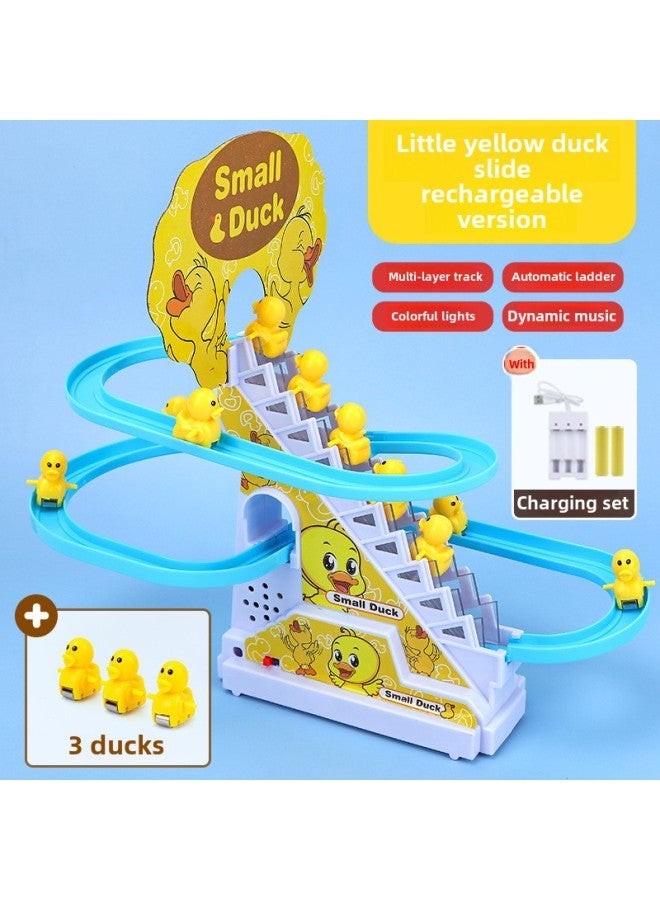 Children's Little Yellow Duck Climbing Stairs Educational Electric Track One Year Old Girl Boy Baby Toy Slide-Colour: Stair Climbing Yellow Duck 1 Sound Effect  Comes With Ordinary Battery + Screwdriver  - Image 1