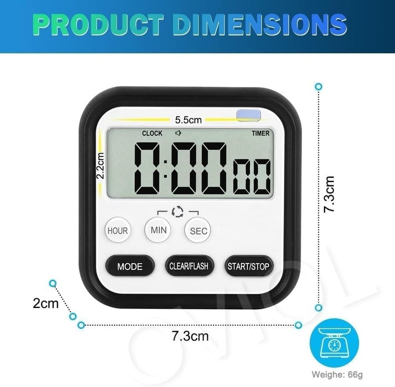 OVIOL مؤقت لساعة الإيقاف للدراسة ومؤقت المطبخ بشاشة LCD كبيرة وعرض رقمي 24 ساعة وحامل قابل للسحب مغناطيسي وإنذار عالٍ وساعة إيقاف وعد تنازلي وضوء وامض ومؤقت للدراسة للطلاب والطبخ (أزرق) - Image 2