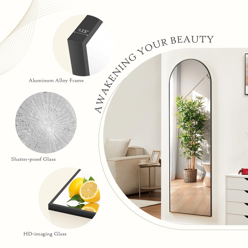 Aidoly Arched Mirror Full Length, Upgraded 21"x64" Body Wall Mirrors with Shatter-Proof Glass, Floor Standing, Hanging or Leaning, Tall Arch Mirror with Stand Aluminum Alloy Frame for Bedroom, Gold - Image 3
