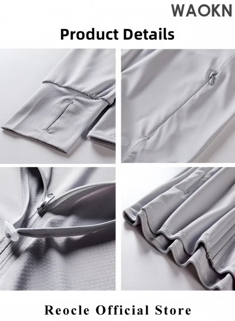 WAOKN UPF 50+ UV Sun Protection Clothing with Removable Hat Brim for Men&women, Sun Protection Ice Silk Clothing Long Sleeve Hoodie Sun Shirt, Summer Elastic Quick Dry Sun Shirts Full Zipper Fishing Jacket-L - Image 5