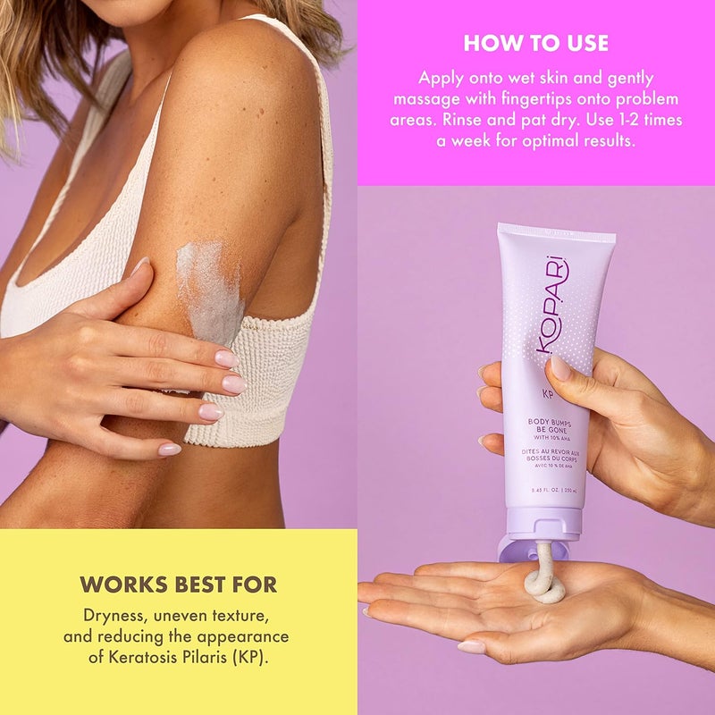 Kopari KP Body Bumps Be Gone Exfoliating Body Scrub with 10% AHA, Volcanic Sand, Coconut Shells & Green Tea Extract, Exfoliator Wash to Smooth Skin, Reduce Bumps, Clear Pores, 8.45 fl oz Bottle - Image 4