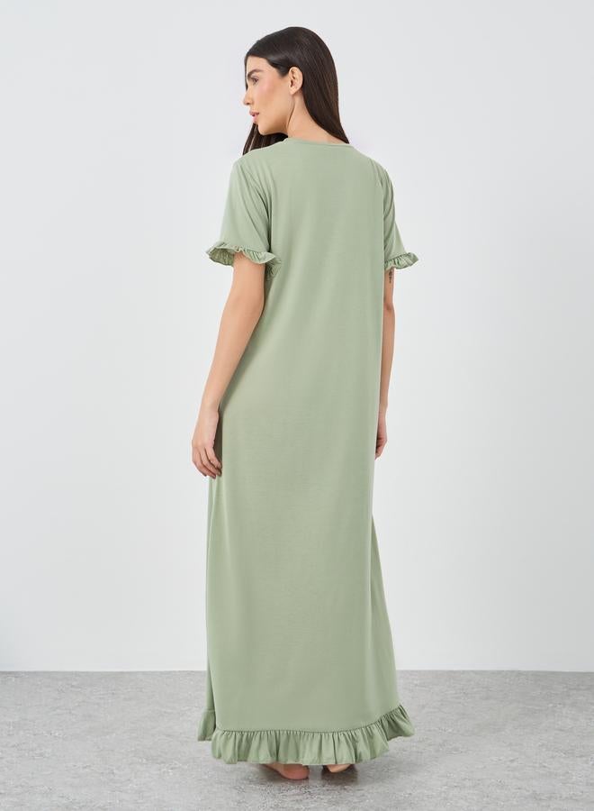 Styli Chill Vibes Ruffle Sleeve Hem Sleep T-Shirt Dress - Image 4