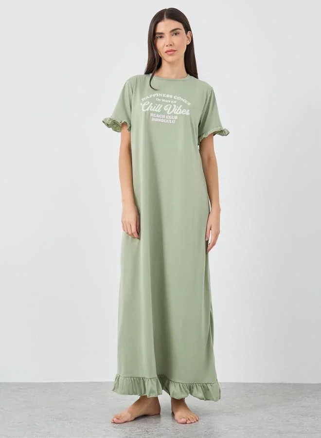 Styli Styli Chill Vibes Ruffle Sleeve Hem Sleep T-Shirt Dress