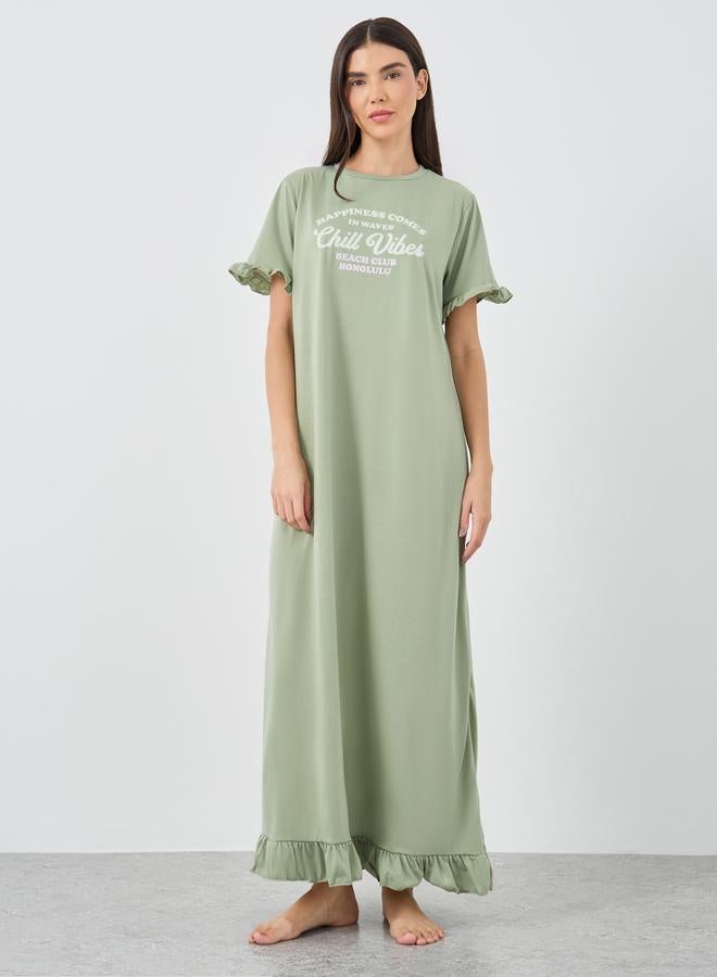 Styli Chill Vibes Ruffle Sleeve Hem Sleep T-Shirt Dress - Image 1
