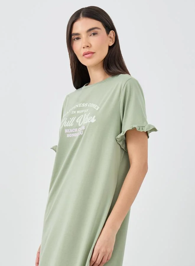 Styli Styli Chill Vibes Ruffle Sleeve Hem Sleep T-Shirt Dress