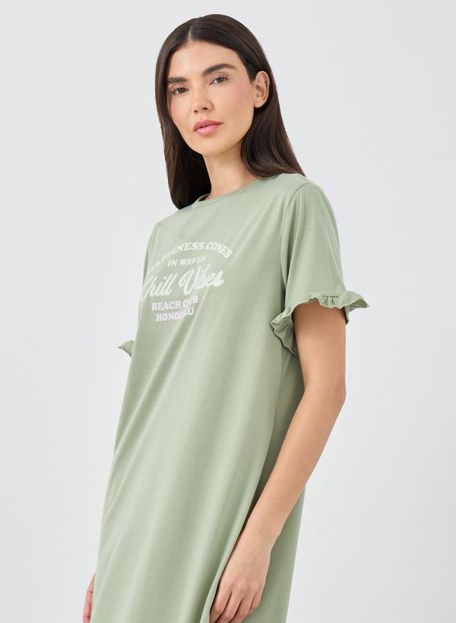 Styli Chill Vibes Ruffle Sleeve Hem Sleep T-Shirt Dress - Image 2