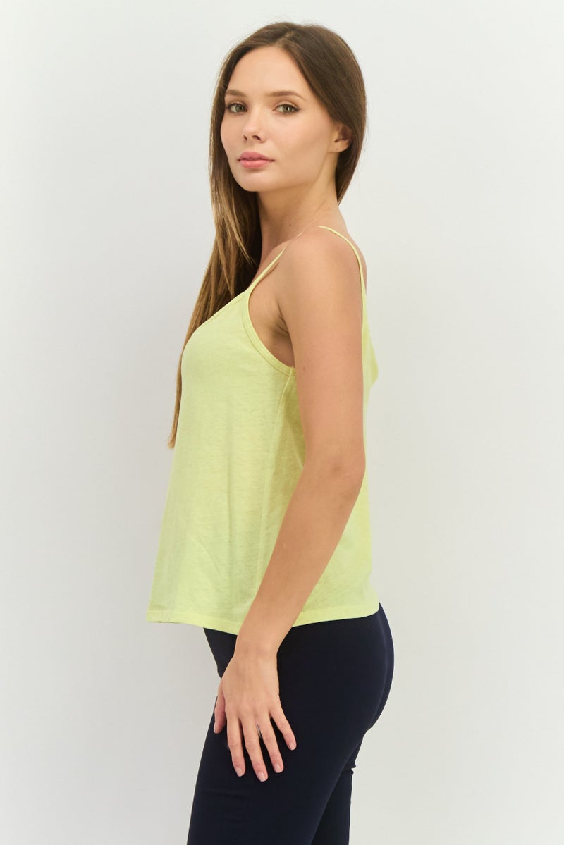 MANGO Women Scoop Neck Sleeveless Plain Top, Yellow - Image 2