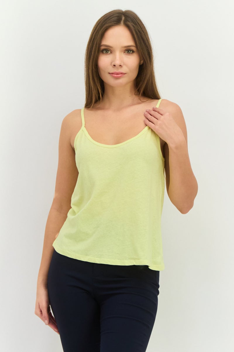MANGO Women Scoop Neck Sleeveless Plain Top, Yellow - Image 1