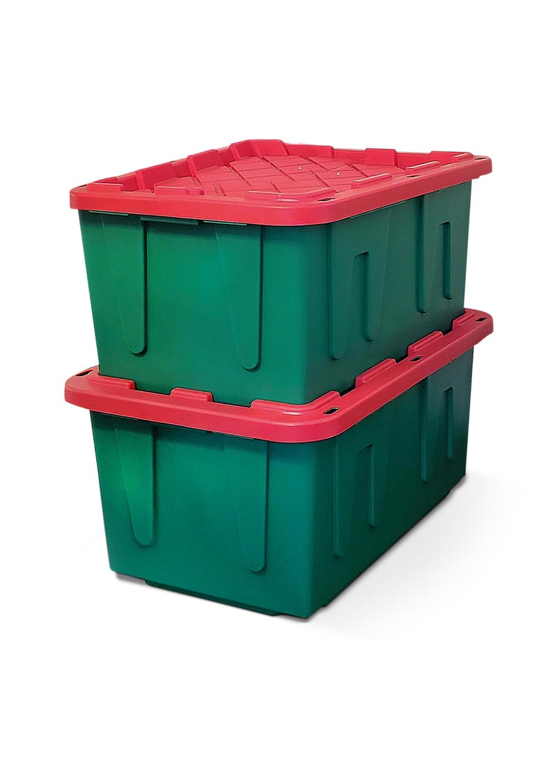homz HOMZ 2Pack Durabilt Heavy Duty Plastic Storage Bins with Lids 27 Gallon GreenRed  Stackable Container Boxes for Holiday Attic and Garage Organization 