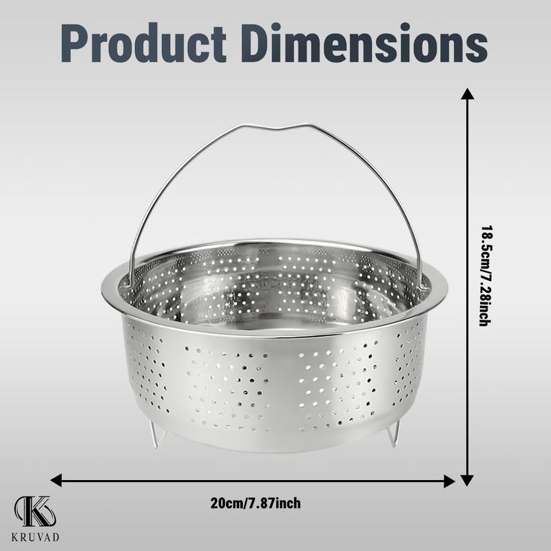 Kruvad Kruvad Stainless Steel Steamer Basket Multifunction Kitchen Tools with Double Handle Water Drain Vegetable Steamer Basket for Instant Pot - Image 3