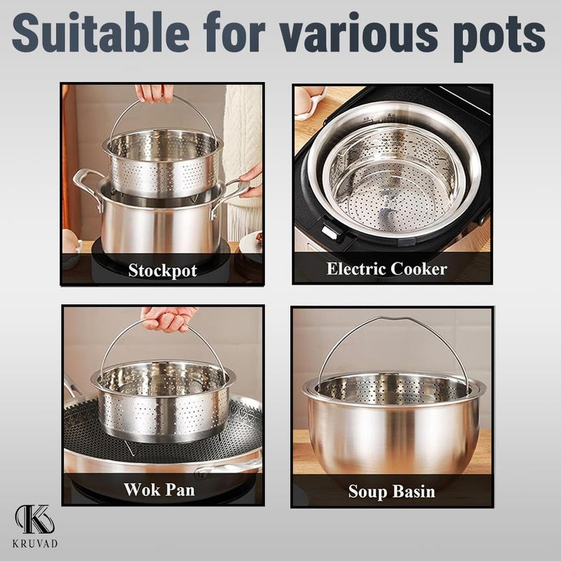 Kruvad Kruvad Stainless Steel Steamer Basket Multifunction Kitchen Tools with Double Handle Water Drain Vegetable Steamer Basket for Instant Pot - Image 5