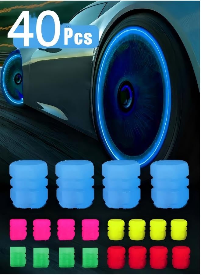 40PCS Fluorescent tire valve caps, luminous car wheel valve caps, suitable for general automobiles and bicycles, luminous car exterior accessories, cool luminous (red, pink, blue, yellow, green) - Image 1