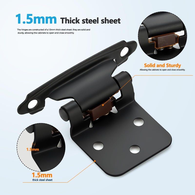 Ravinte Hardware 10 Pack (5 Pairs) 1/2 Inch Insert Kitchen Cabinet Hinges, Matte Black Self Closing Hinges For Kitchen Cabinet Doors, Semi-Concealed Cupboard Hardware, Face Mount Hardware, Black - Image 4