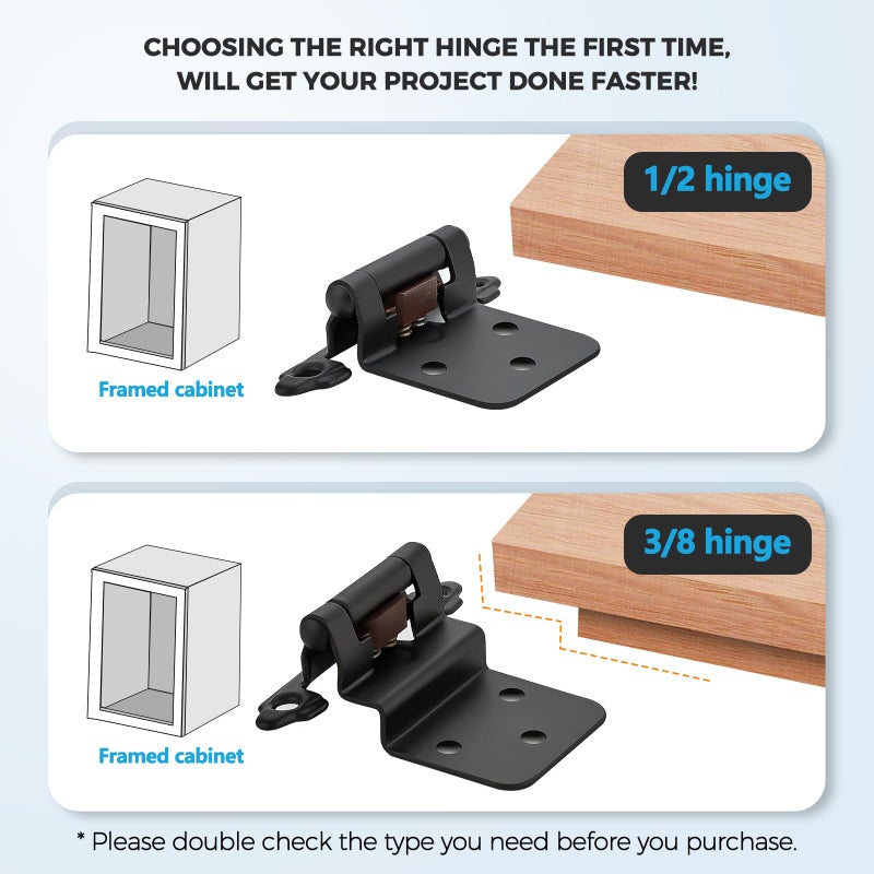 Ravinte Hardware 10 Pack (5 Pairs) 1/2 Inch Insert Kitchen Cabinet Hinges, Matte Black Self Closing Hinges For Kitchen Cabinet Doors, Semi-Concealed Cupboard Hardware, Face Mount Hardware, Black - Image 2