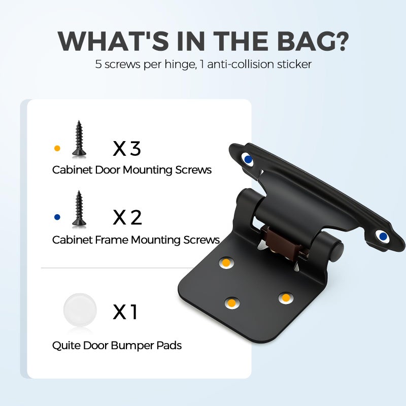 Ravinte Hardware 10 Pack (5 Pairs) 1/2 Inch Insert Kitchen Cabinet Hinges, Matte Black Self Closing Hinges For Kitchen Cabinet Doors, Semi-Concealed Cupboard Hardware, Face Mount Hardware, Black - Image 3