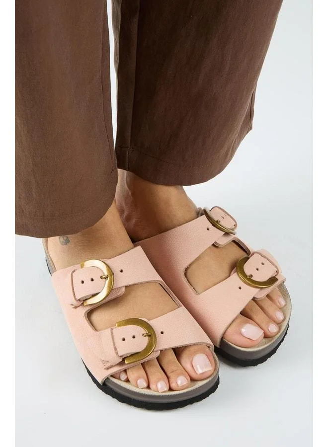Fuga Women's Genuine Leather Double-Loop Nubuck Powder Slippers.