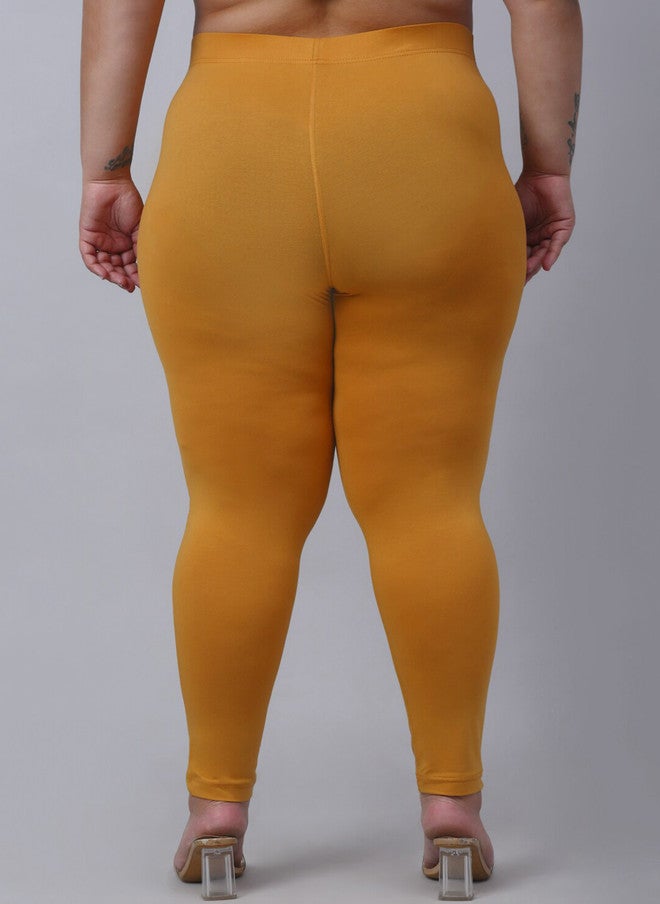 Trend Level Women Plus Size Mustard Yellow Regular Fit Casual Trousers - Image 3