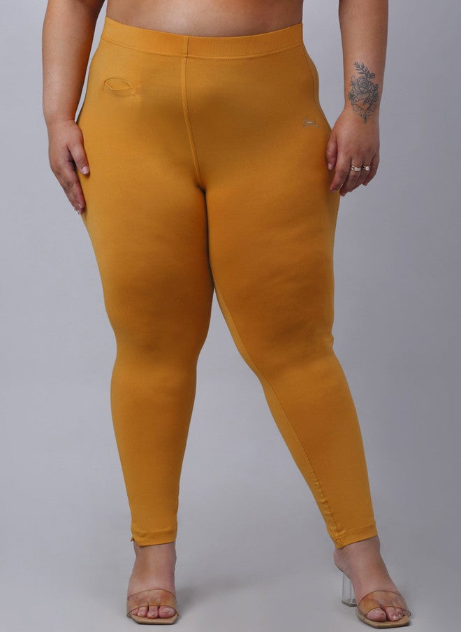 Trend Level Women Plus Size Mustard Yellow Regular Fit Casual Trousers - Image 1