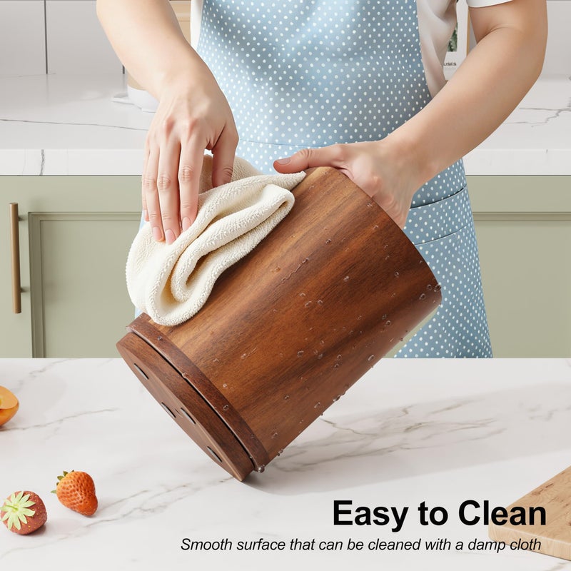 ZUJJAFY Utensil Holder, 360Â° Rotating Acacia Wood Kitchen Utensil Holder for Counter, 7.2" Large Cooking Utensil Crock for Countertop, Wooden Utensils Organizer for Cooking Spatula Storage - Image 5