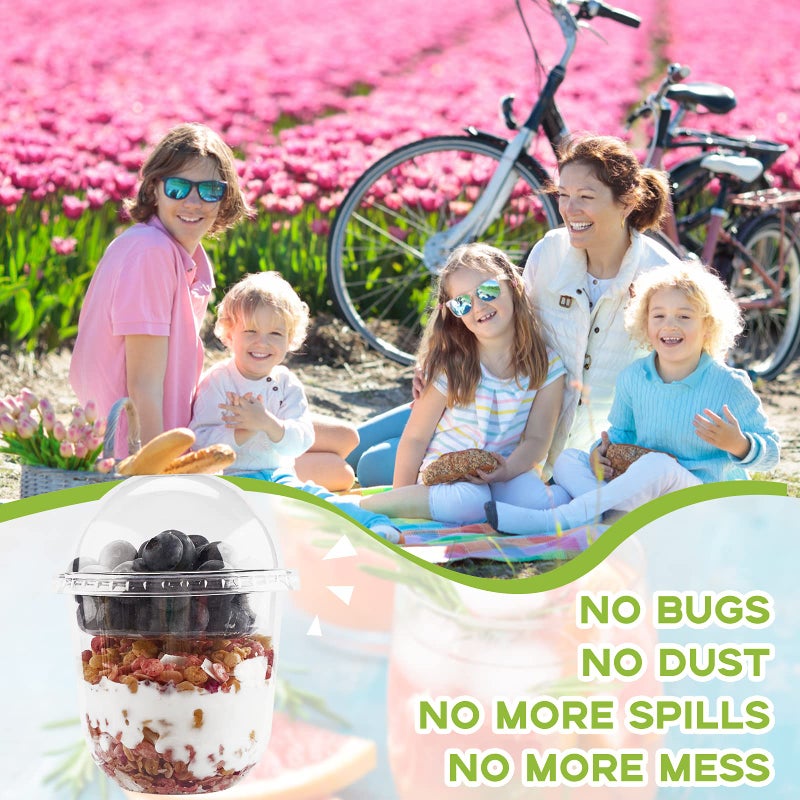 TOFLEN 12 oz Clear Plastic Yogurt Parfait Cups with Lids Disposable To Go Cereal Cups for Breakfast Snack Fruit  Veggies and Dips (50 Cups+Inserts+Sporks+Dome Lids) - Image 2