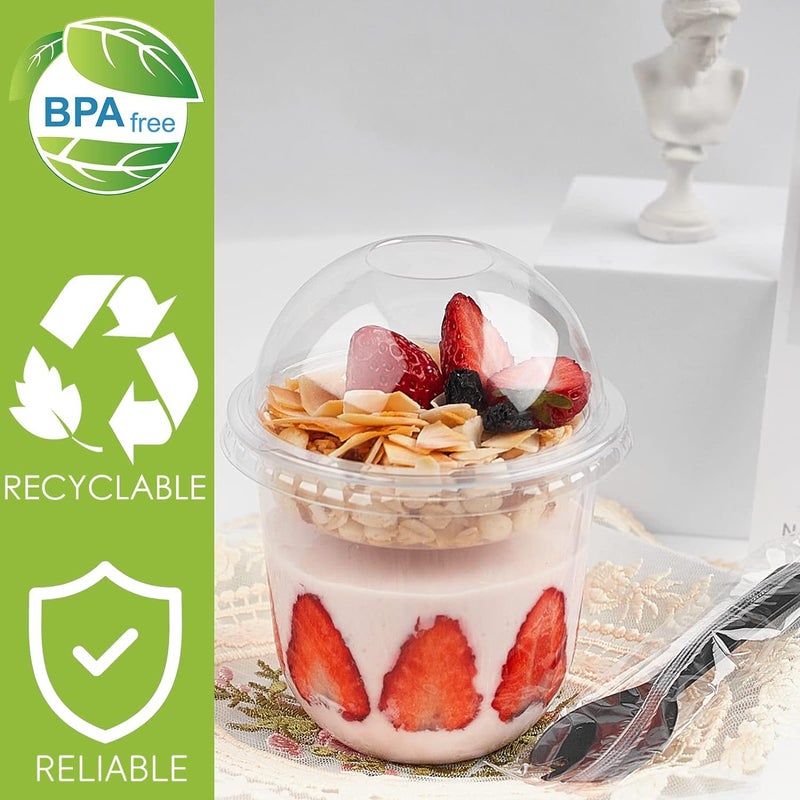 TOFLEN 12 oz Clear Plastic Yogurt Parfait Cups with Lids Disposable To Go Cereal Cups for Breakfast Snack Fruit  Veggies and Dips (50 Cups+Inserts+Sporks+Dome Lids) - Image 5