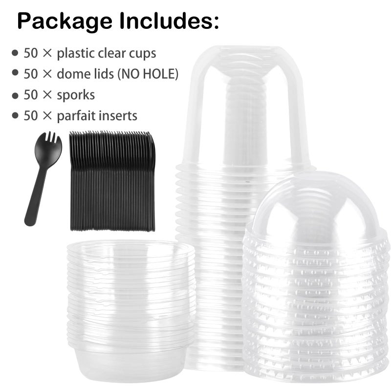 TOFLEN 12 oz Clear Plastic Yogurt Parfait Cups with Lids Disposable To Go Cereal Cups for Breakfast Snack Fruit  Veggies and Dips (50 Cups+Inserts+Sporks+Dome Lids) - Image 4