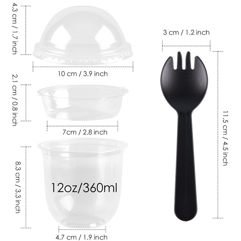 TOFLEN 12 oz Clear Plastic Yogurt Parfait Cups with Lids Disposable To Go Cereal Cups for Breakfast Snack Fruit  Veggies and Dips (50 Cups+Inserts+Sporks+Dome Lids) - Image 3