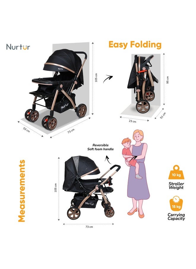 Nurtur Baby Travel Stroller With Storage Basket, Detachable Food Tray, 5 Point Safety Harness, Adjustable Backrest And Reversible Handle, 0 To 3 Years, Black  - Image 4