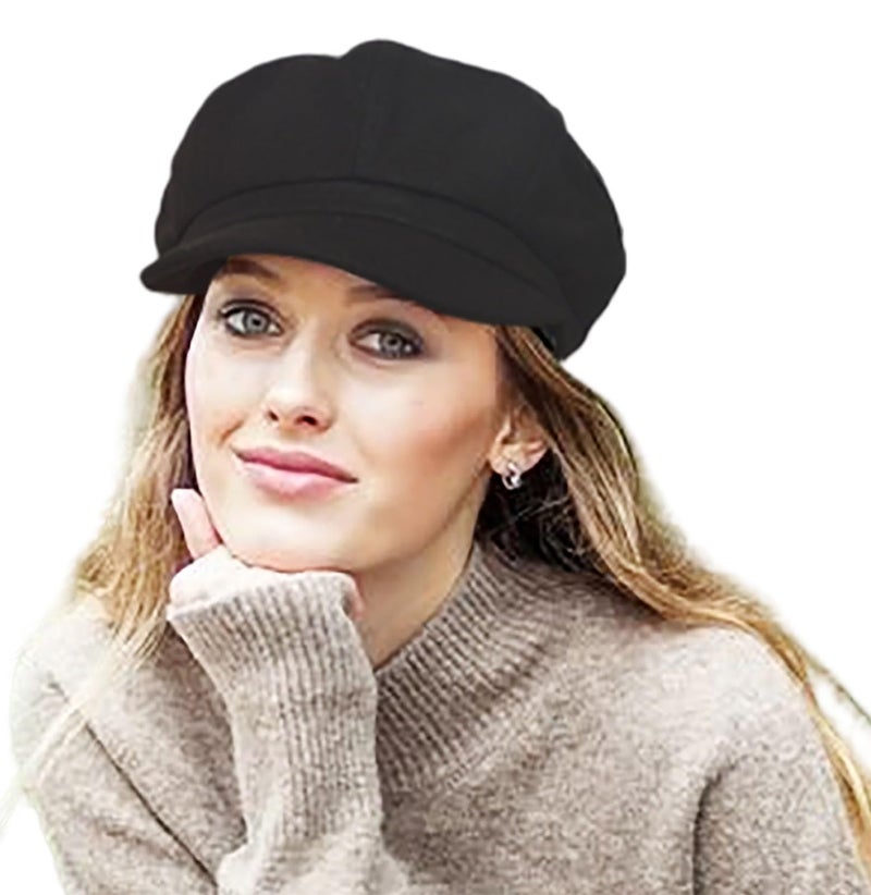 kilsel Women Beret Newsboy Hat, Fall Baker Boy Hat Women, 8 Panels Beret, Winter Paper Boy Cabbie Newspaper Boy Hat Black - Image 1