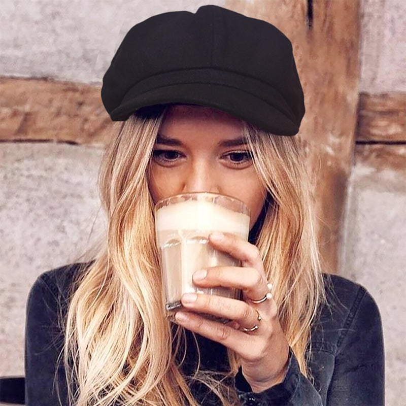 kilsel Women Beret Newsboy Hat, Fall Baker Boy Hat Women, 8 Panels Beret, Winter Paper Boy Cabbie Newspaper Boy Hat Black - Image 2