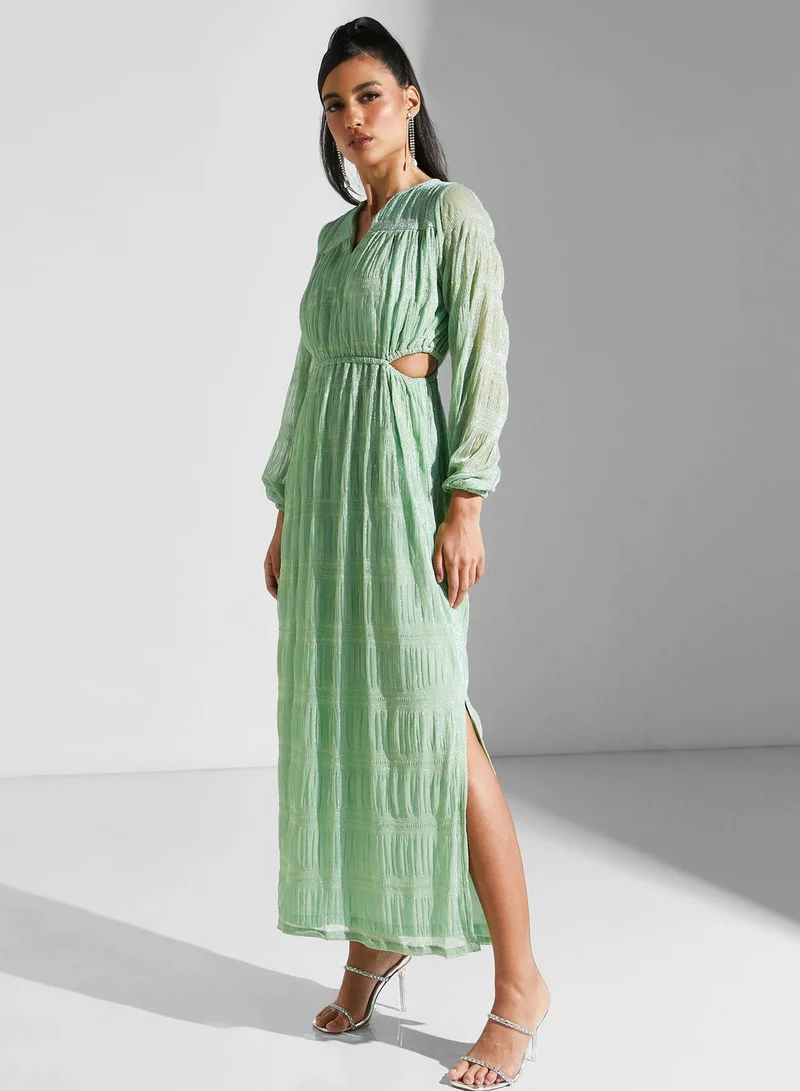 Golden Apple Cutout Sheer Maxi Dress