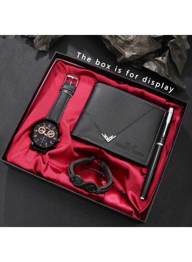 B2B الرياح السوداء جو الرجال ووتش مجموعة ، مطابقة مع القلم ، سوار ، المحفظة ، هدية مثالية لعيد ميلاده