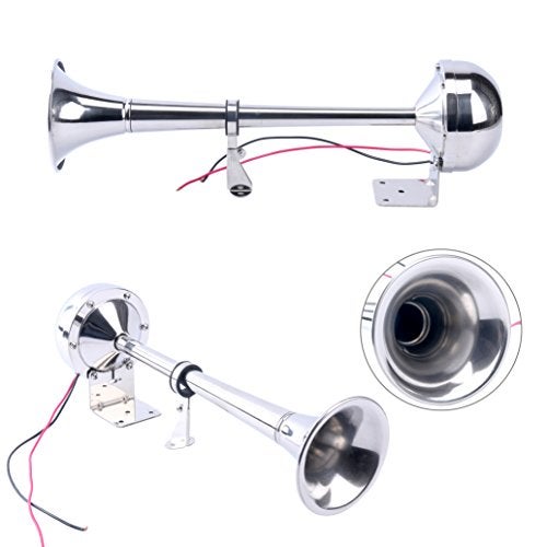 Amarine Made 12v Marine Boat Horn 115db Stainless Steel Single Trumpet Horn for Ship Truck RV Trailer, Low Tone, 16-1/8" - Image 1
