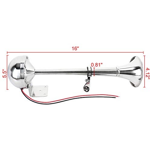 Amarine Made 12v Marine Boat Horn 115db Stainless Steel Single Trumpet Horn for Ship Truck RV Trailer, Low Tone, 16-1/8" - Image 2