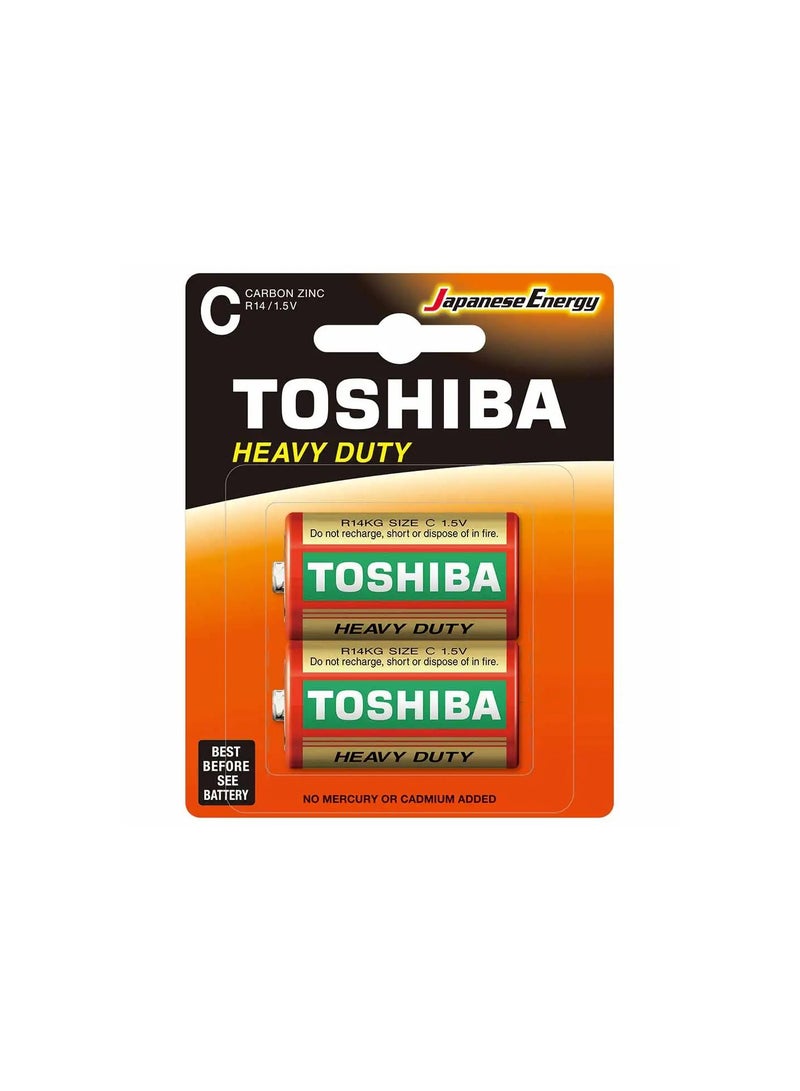 Toshiba Heavy Duty C R14 1.5V, Carbon Zinc Battery Pack Of 2 Pcs